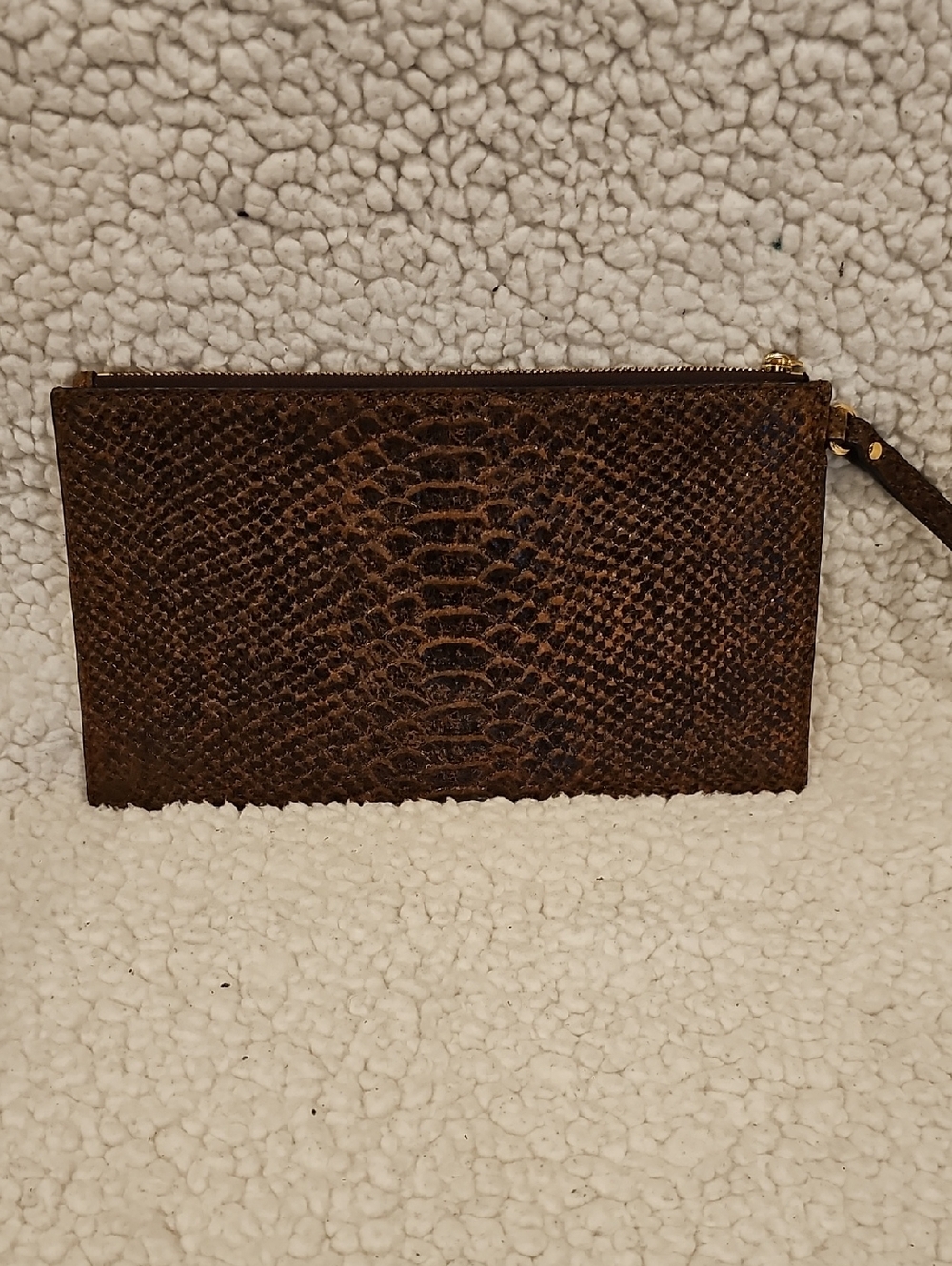Michael Kors Dark Brown Embossed Python Wristlet with Gold Logo - Picture 2 of 3